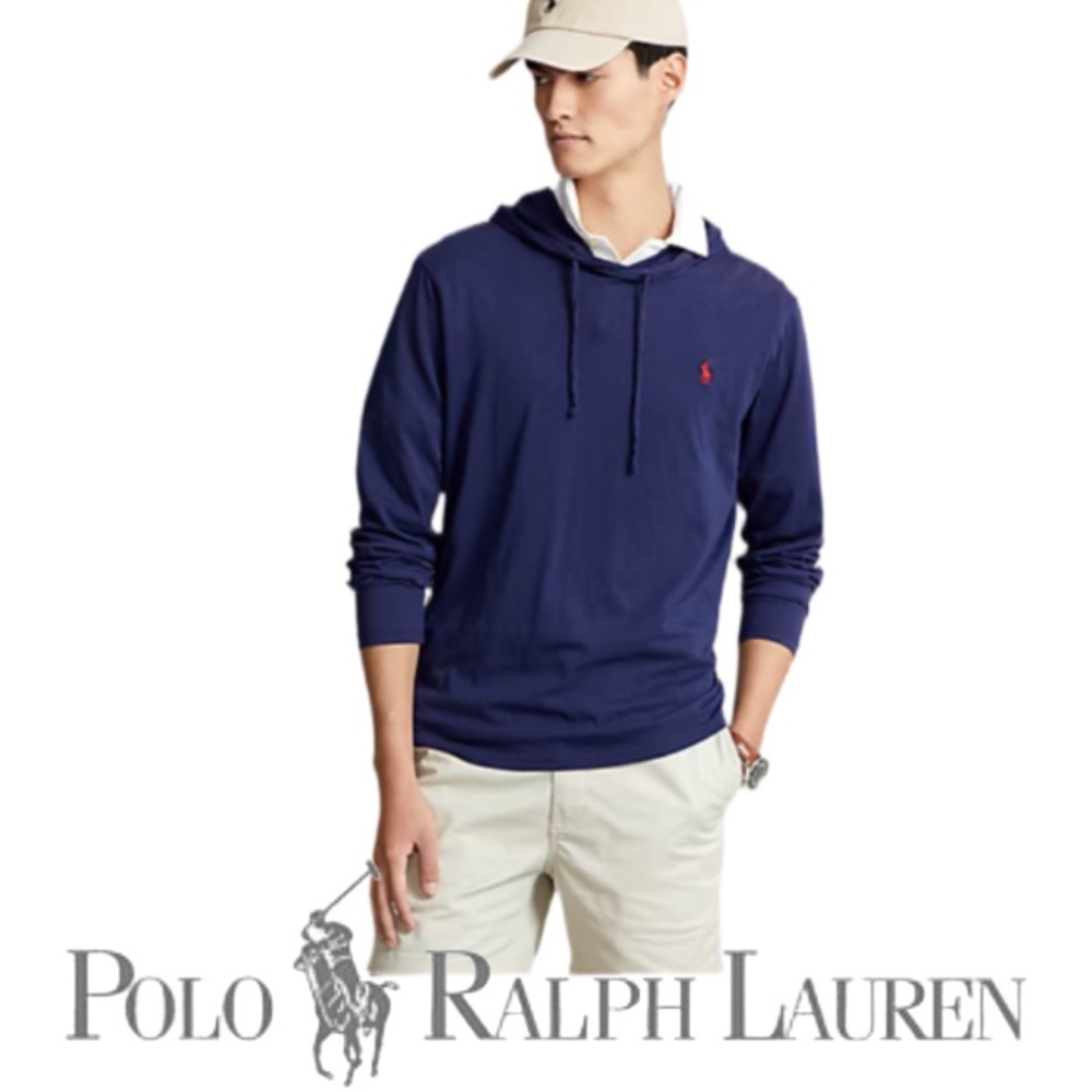 POLO RALPH LAUREN | Jersey Hooded T-Shirt Blue Red Pony Nautical Summer Vacation